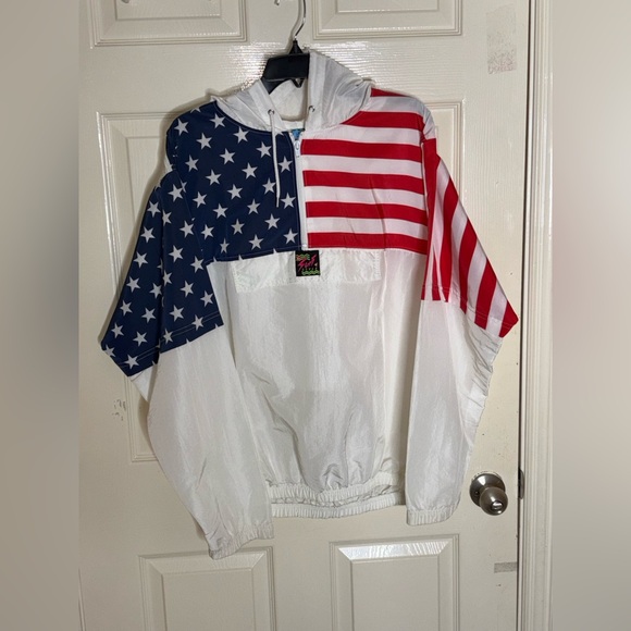 Vintage Surf Style Windbreaker Jacket OSFA Surfer Retro 80s USA Flag Fast Ship - Picture 10 of 10